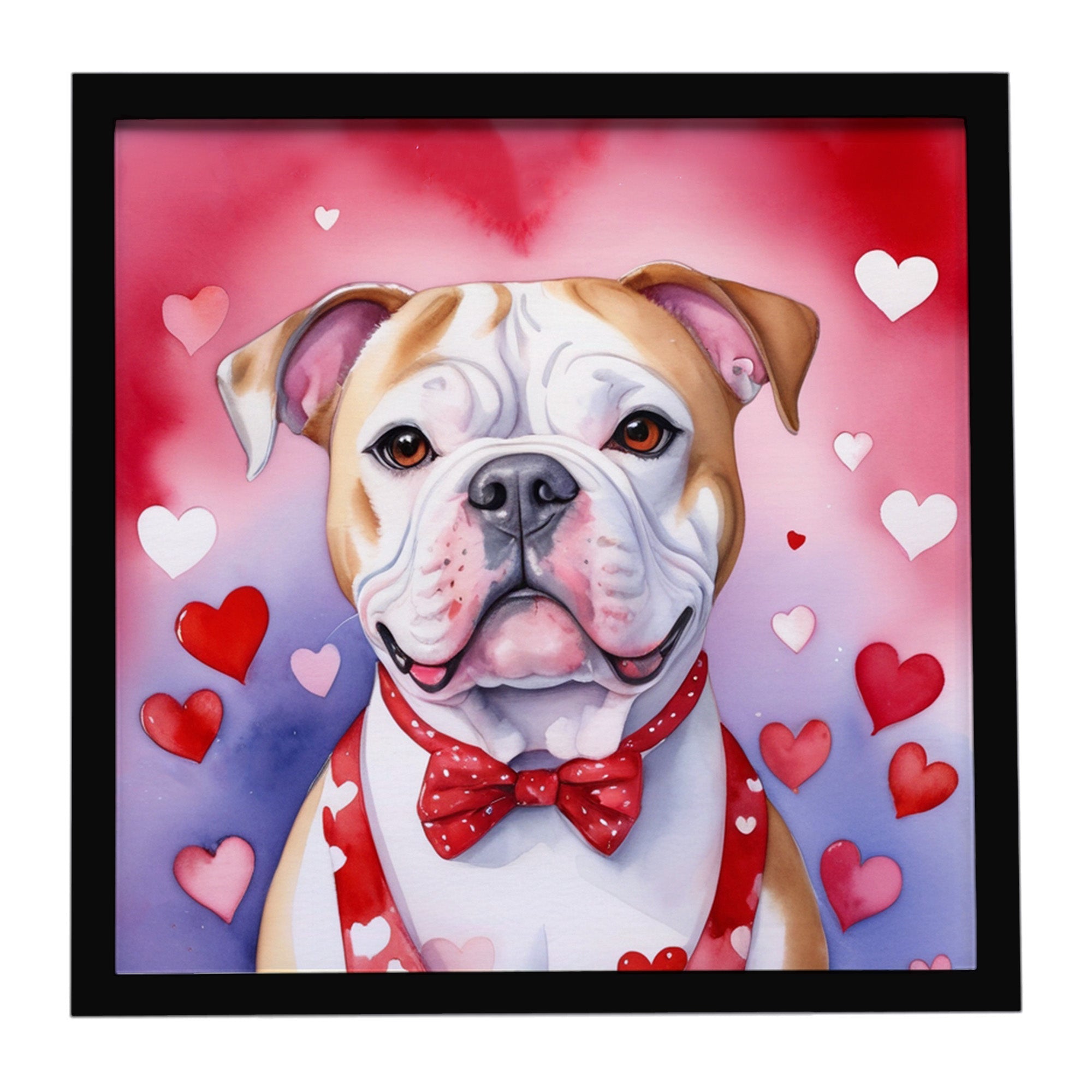 American Bulldog My Valentine Framed Metal Print Bathroom, Kitchen, Office, Home Decor Wall Art Ready to Hang, Square, 8X8