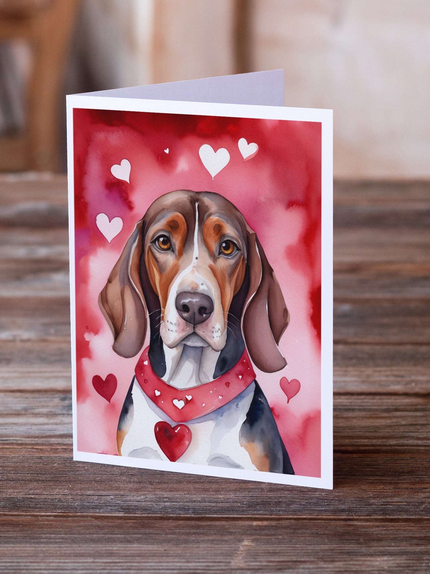 American English Coonhound My Valentine Greeting Cards Pack of 8 Blank Cards with Envelopes Whimsical A7 Size 5x7