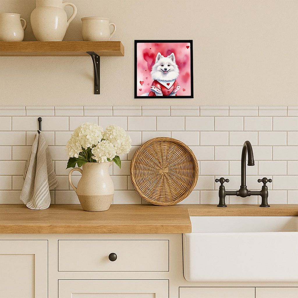 American Eskimo My Valentine Framed Metal Print Bathroom, Kitchen, Office, Home Decor Wall Art Ready to Hang, Square, 8X8