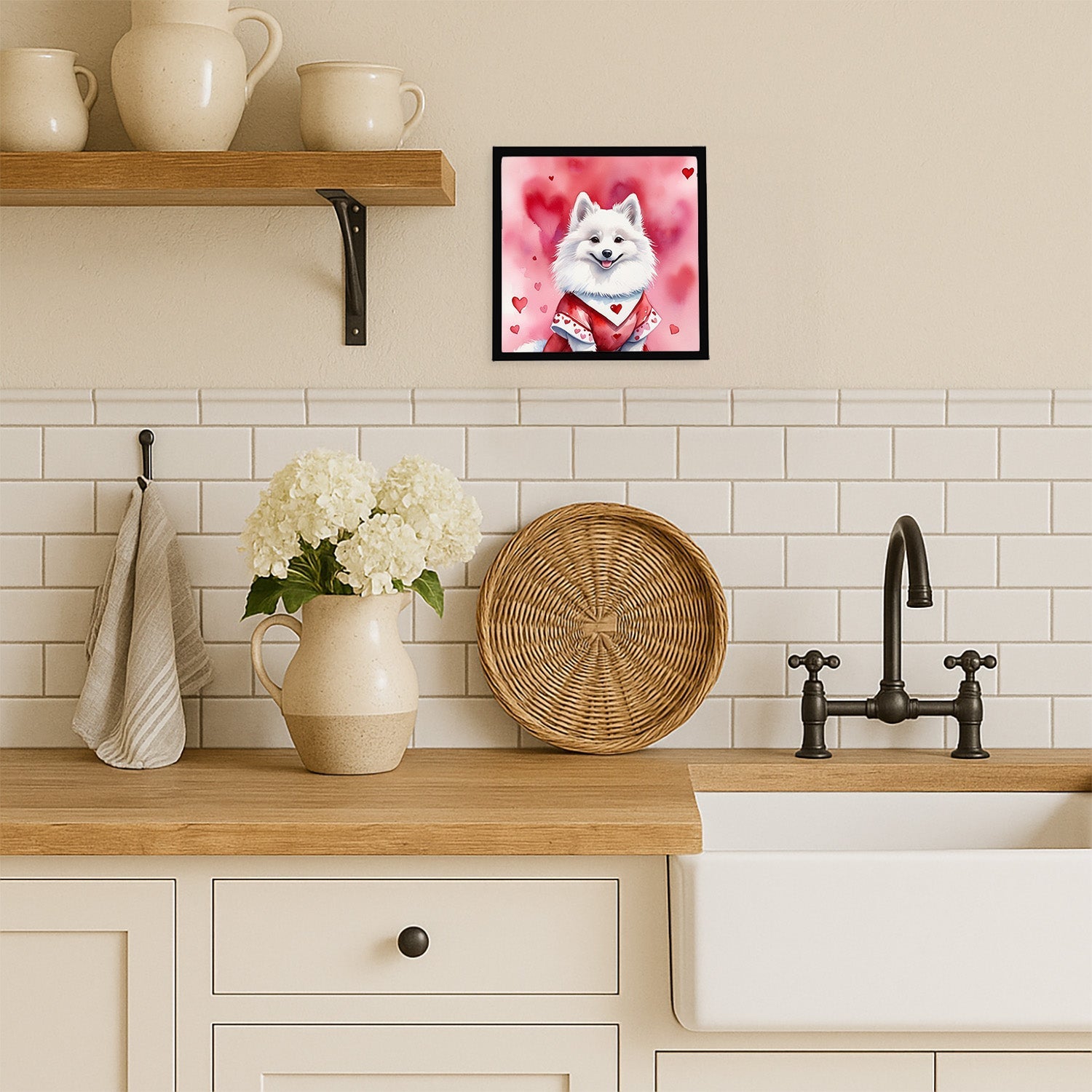 American Eskimo My Valentine Framed Metal Print Bathroom, Kitchen, Office, Home Decor Wall Art Ready to Hang, Square, 8X8