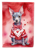 American Hairless Terrier My Valentine House Flag 28x40 Porch Sleeve Pole Decorative Outside Yard Banner Artwork Wall Hanging, Polyester