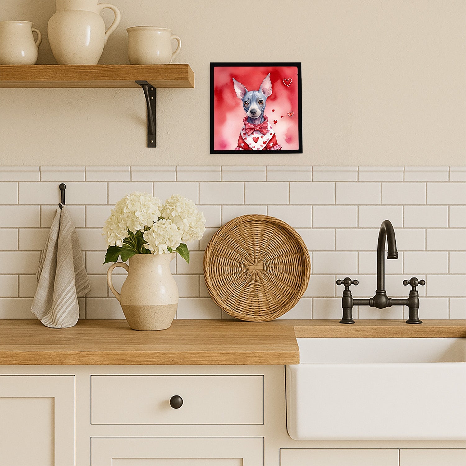 American Hairless Terrier My Valentine Framed Metal Print Bathroom, Kitchen, Office, Home Decor Wall Art Ready to Hang, Square, 8X8