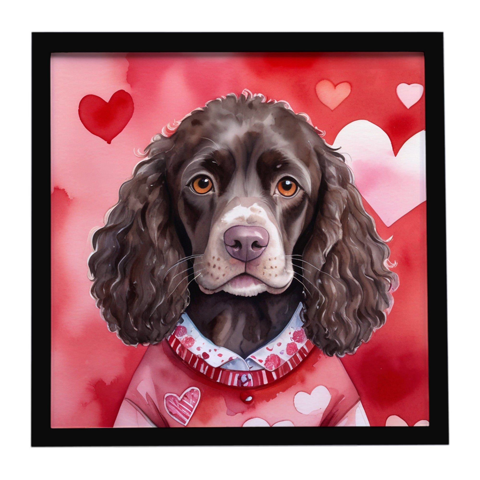 American Water Spaniel My Valentine Framed Metal Print Bathroom, Kitchen, Office, Home Decor Wall Art Ready to Hang, Square, 8X8