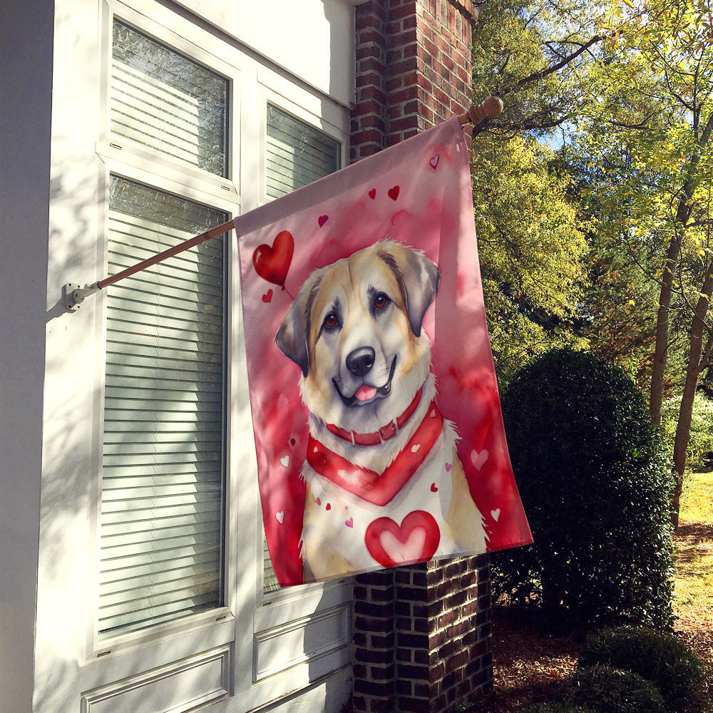 Anatolian Shepherd Dog My Valentine House Flag 28x40 Porch Sleeve Pole Decorative Outside Yard Banner Artwork Wall Hanging, Polyester