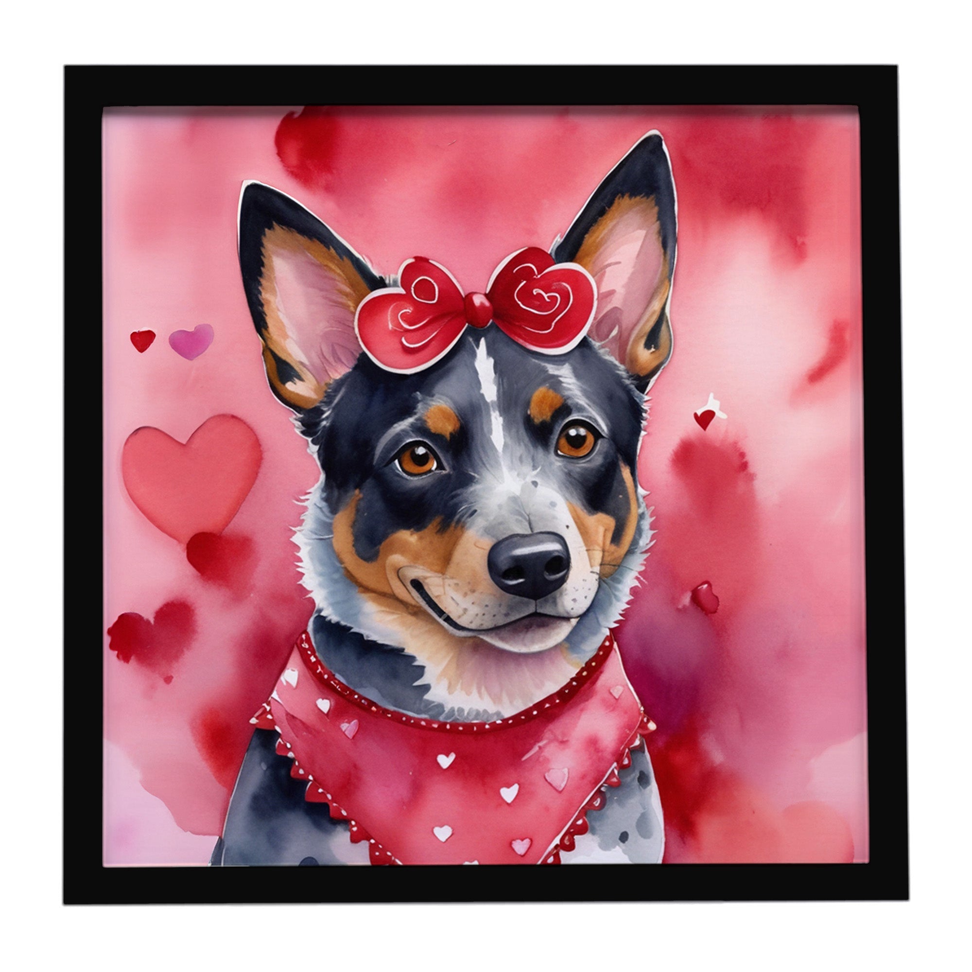 Australian Cattle Dog My Valentine Framed Metal Print Bathroom, Kitchen, Office, Home Decor Wall Art Ready to Hang, Square, 8X8