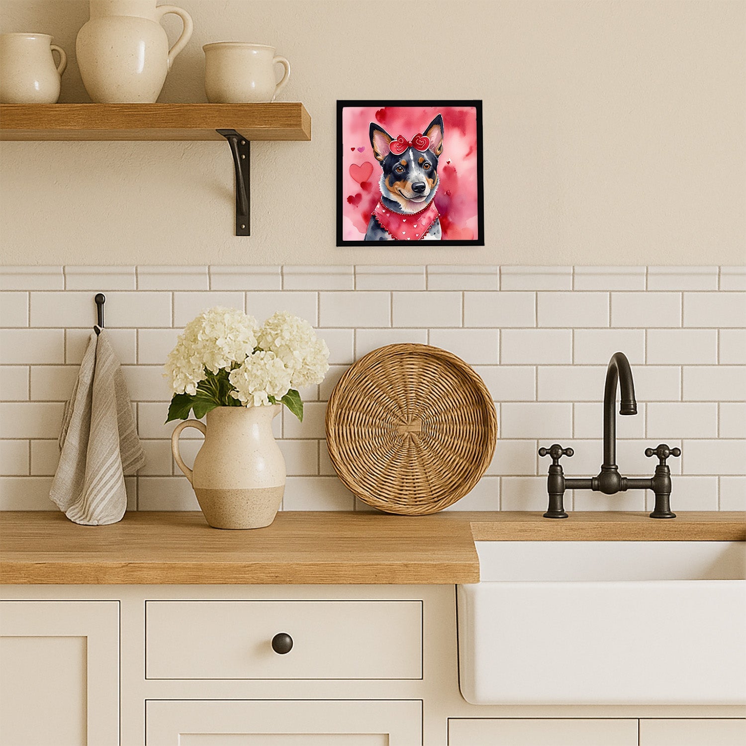 Australian Cattle Dog My Valentine Framed Metal Print Bathroom, Kitchen, Office, Home Decor Wall Art Ready to Hang, Square, 8X8