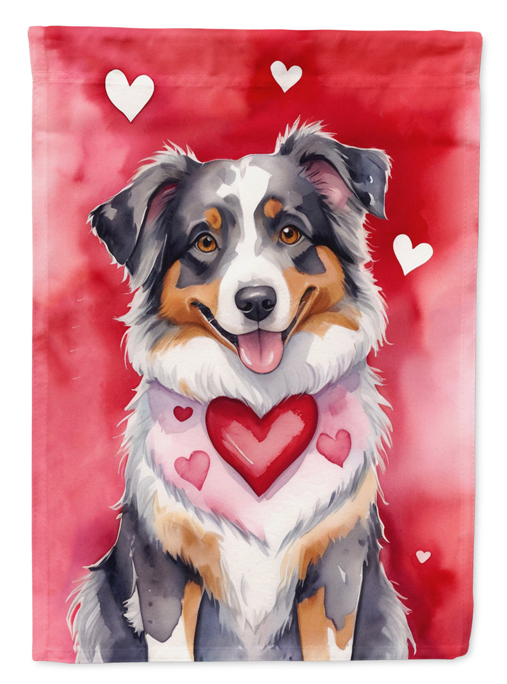 Australian Shepherd My Valentine House Flag 28x40 Porch Sleeve Pole Decorative Outside Yard Banner Artwork Wall Hanging, Polyester
