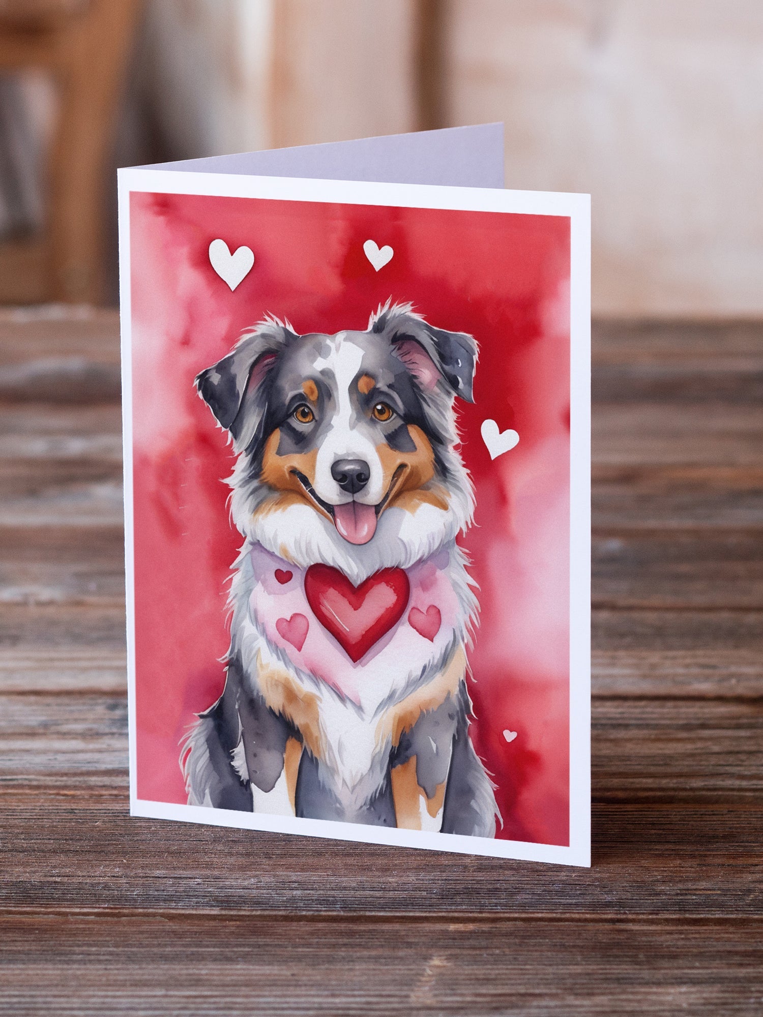 Australian Shepherd My Valentine Greeting Cards Pack of 8 Blank Cards with Envelopes Whimsical A7 Size 5x7