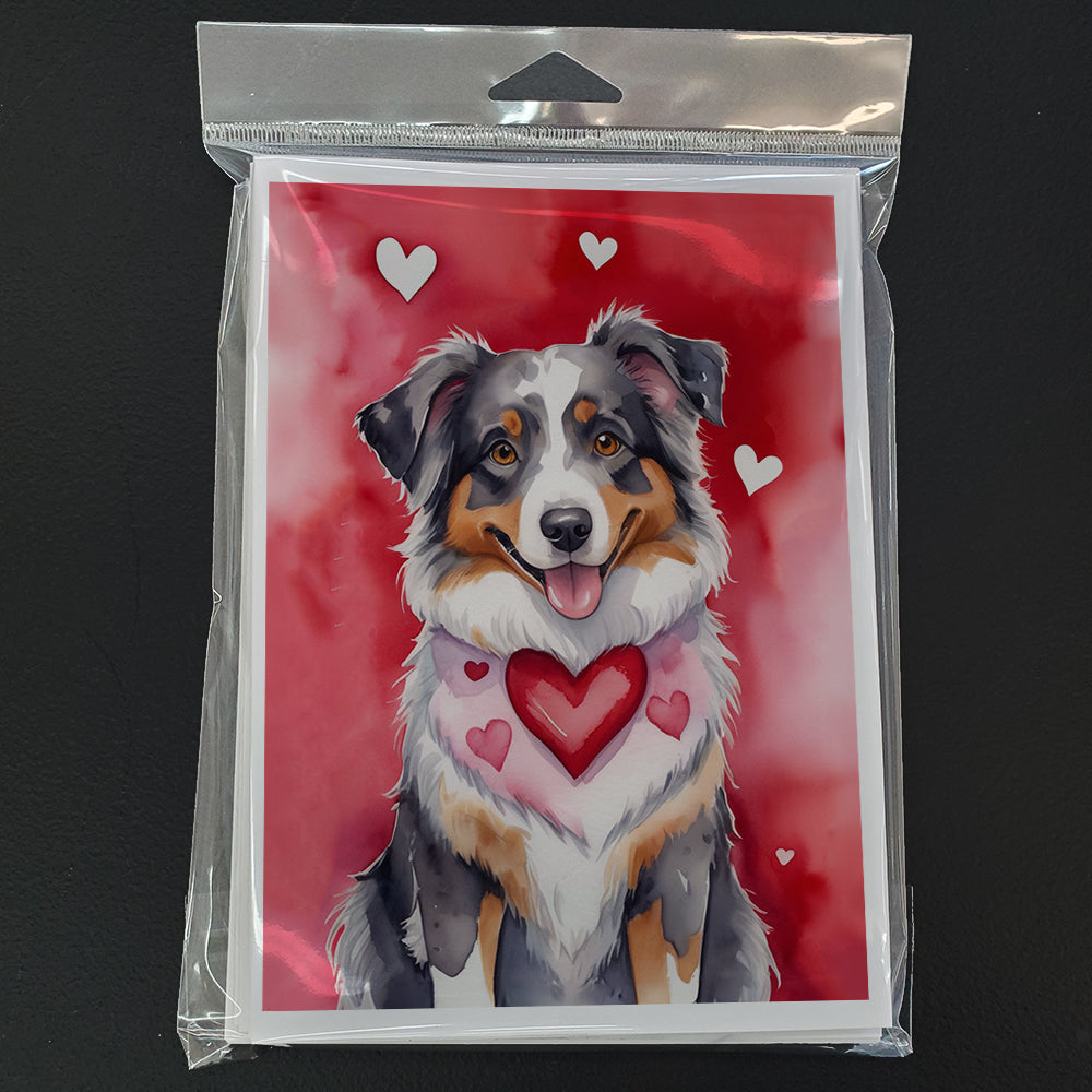 Australian Shepherd My Valentine Greeting Cards Pack of 8 Blank Cards with Envelopes Whimsical A7 Size 5x7