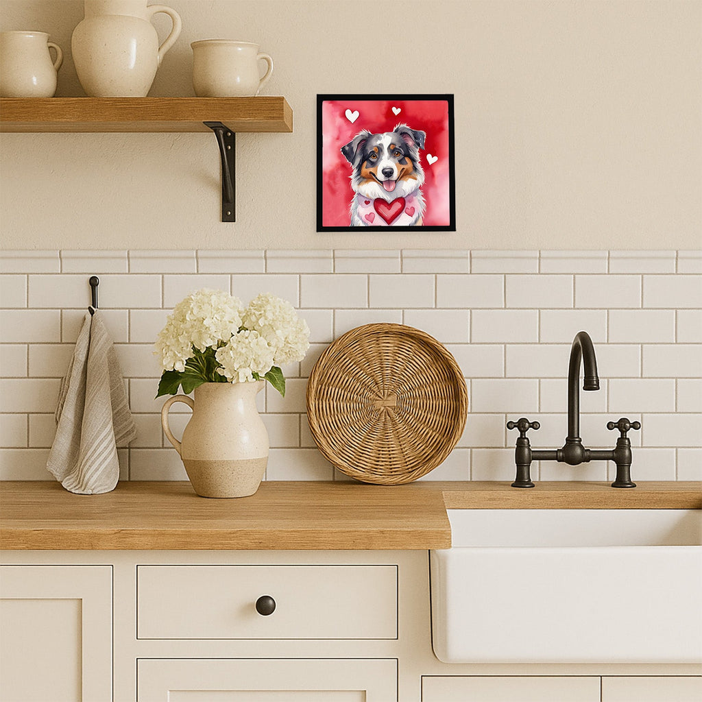Australian Shepherd My Valentine Framed Metal Print Bathroom, Kitchen, Office, Home Decor Wall Art Ready to Hang, Square, 8X8