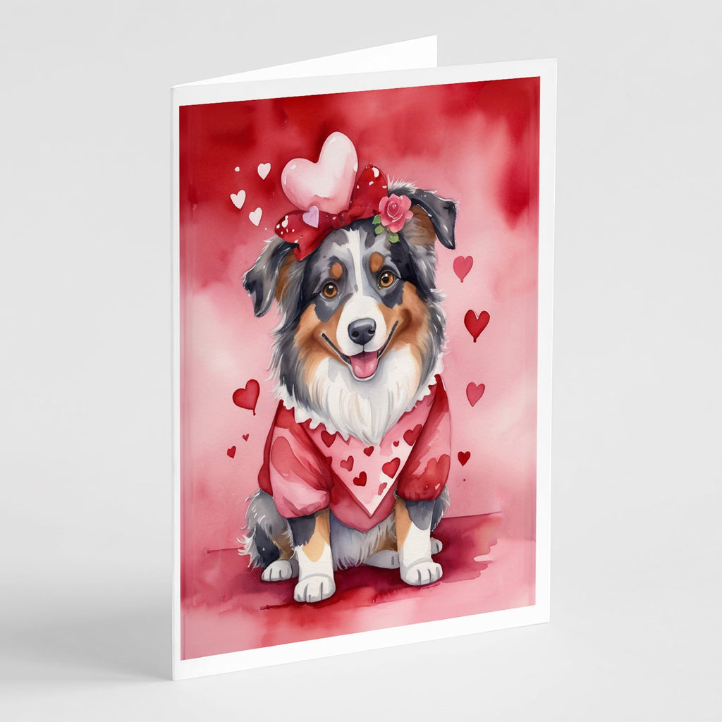 Australian Shepherd My Valentine Greeting Cards Pack of 8 Blank Cards with Envelopes Whimsical A7 Size 5x7