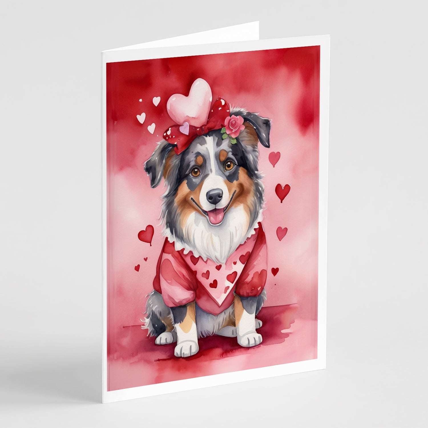 Australian Shepherd My Valentine Greeting Cards Pack of 8 Blank Cards with Envelopes Whimsical A7 Size 5x7