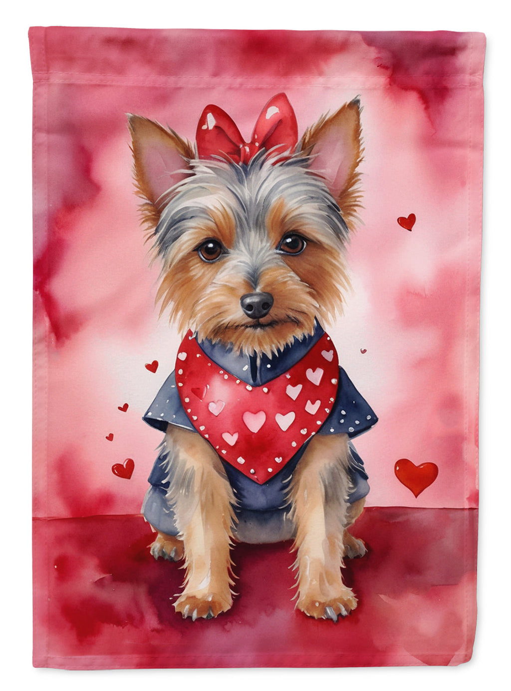 Australian Terrier My Valentine House Flag 28x40 Porch Sleeve Pole Decorative Outside Yard Banner Artwork Wall Hanging, Polyester