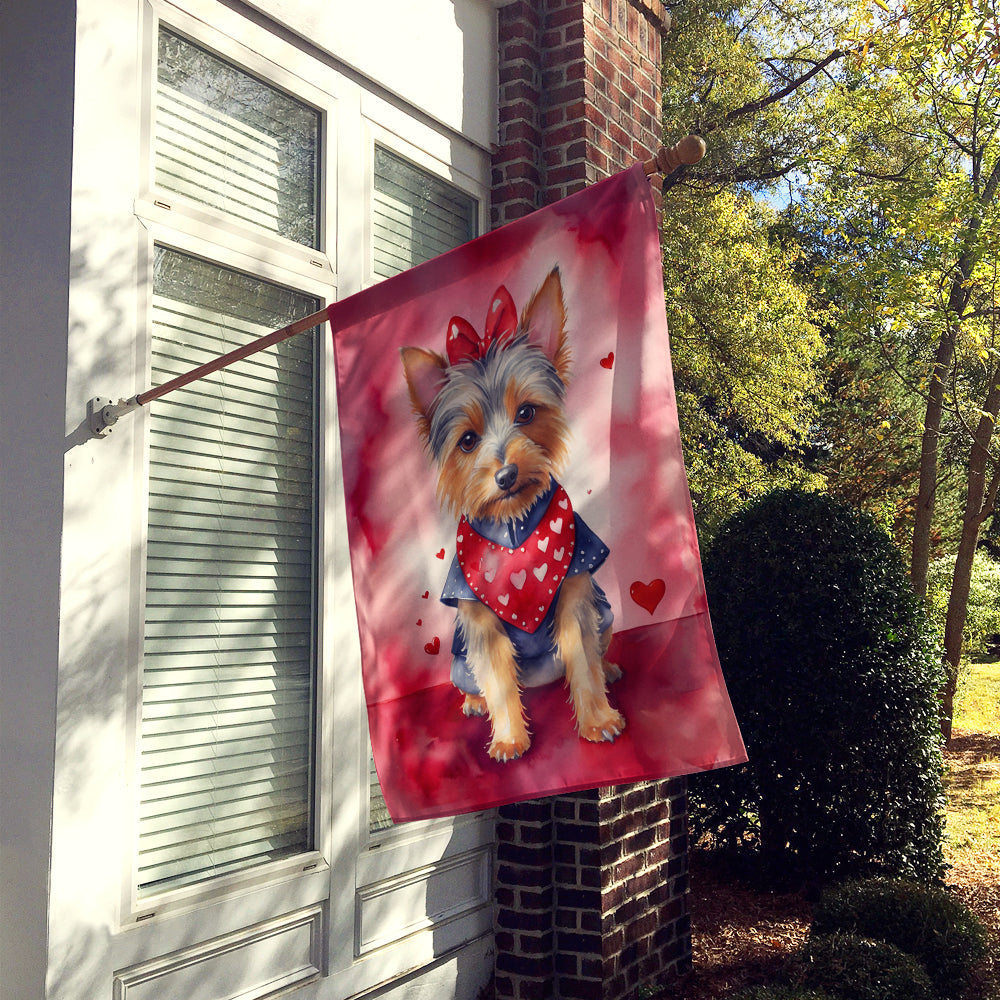 Australian Terrier My Valentine House Flag 28x40 Porch Sleeve Pole Decorative Outside Yard Banner Artwork Wall Hanging, Polyester