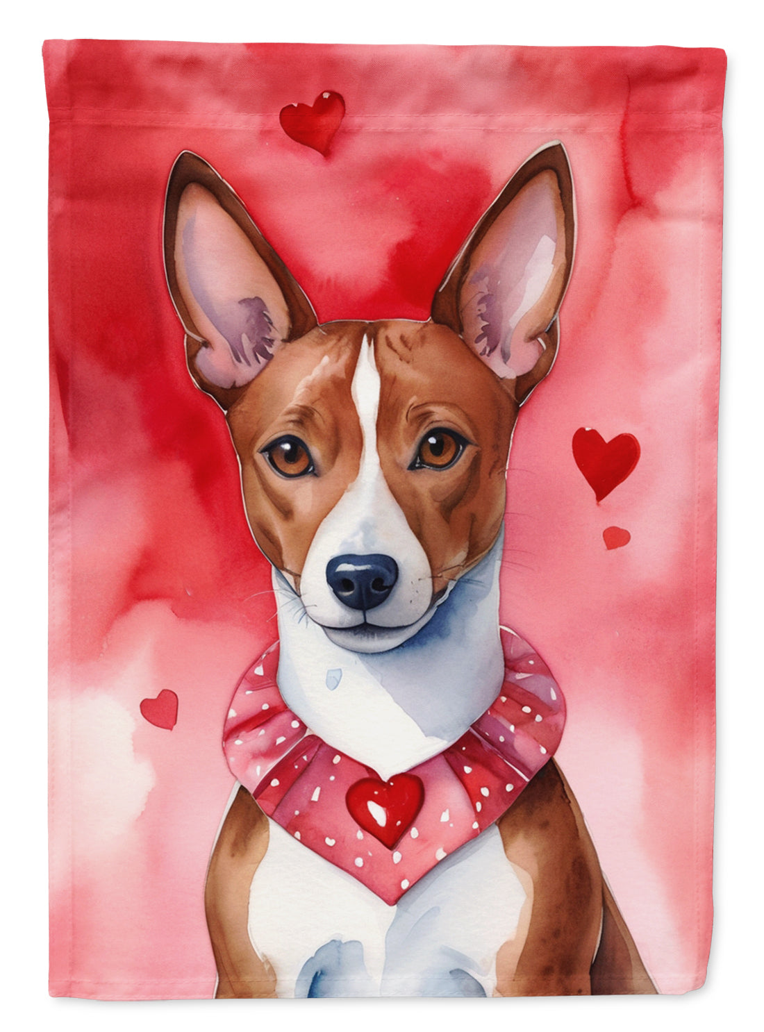 Basenji My Valentine House Flag 28x40 Porch Sleeve Pole Decorative Outside Yard Banner Artwork Wall Hanging, Polyester