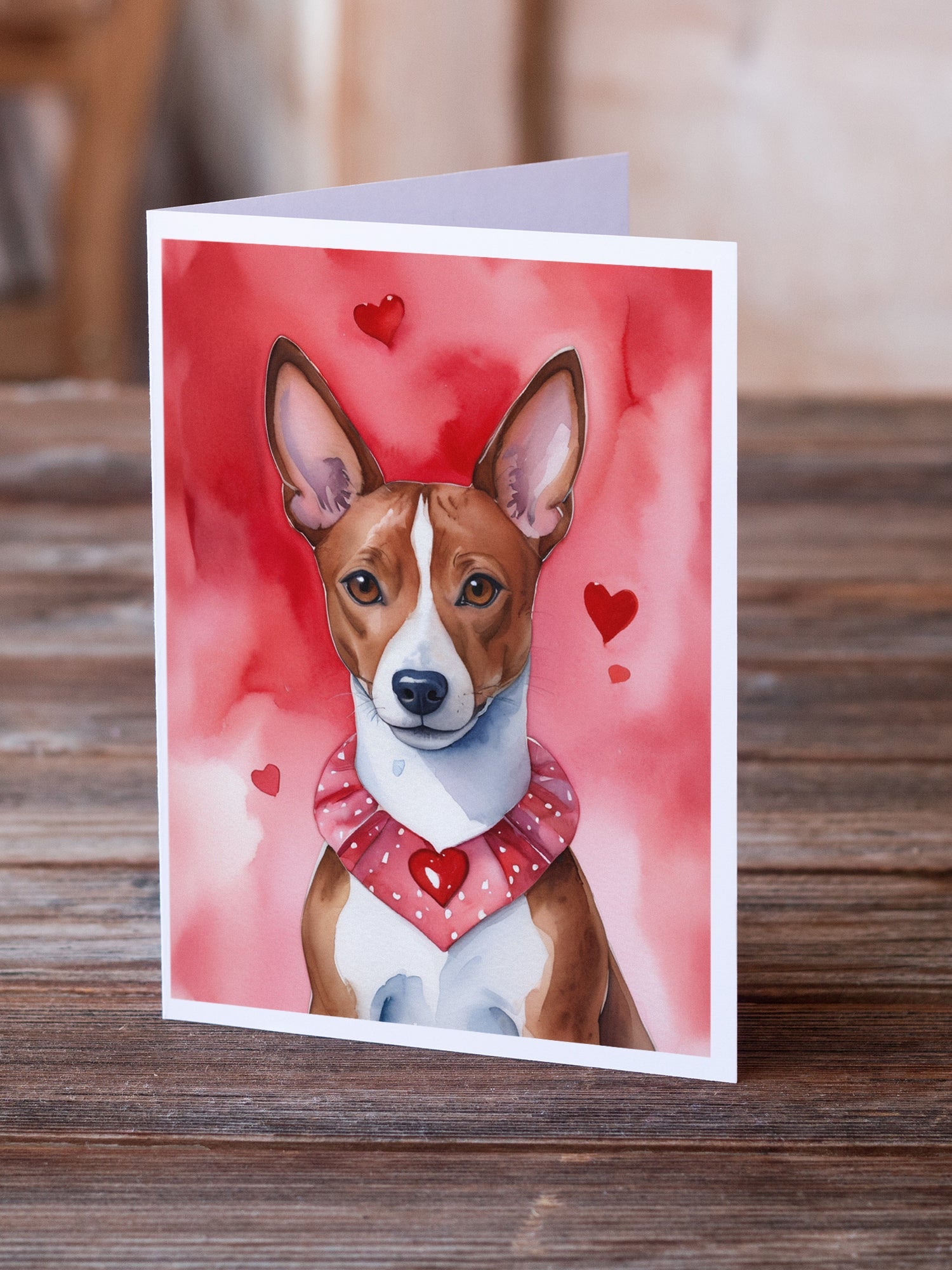 Basenji My Valentine Greeting Cards Pack of 8 Blank Cards with Envelopes Whimsical A7 Size 5x7