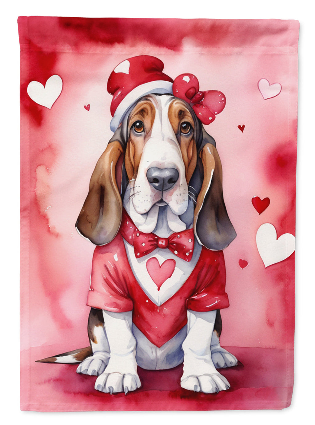 Basset Hound My Valentine House Flag 28x40 Porch Sleeve Pole Decorative Outside Yard Banner Artwork Wall Hanging, Polyester