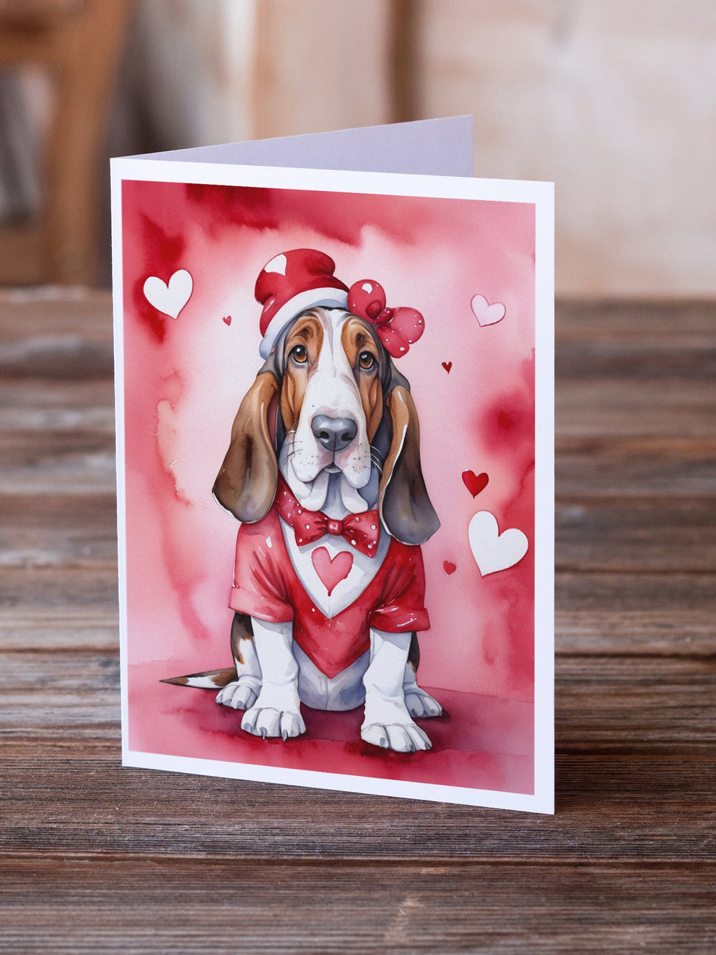 Basset Hound My Valentine Greeting Cards Pack of 8 Blank Cards with Envelopes Whimsical A7 Size 5x7
