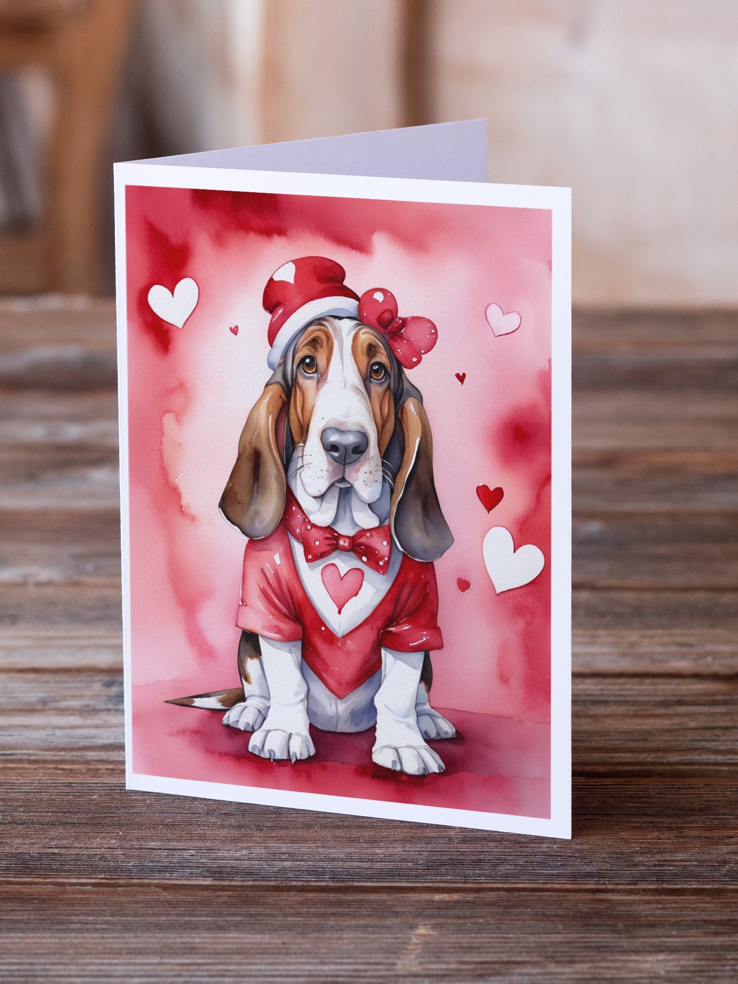 Basset Hound My Valentine Greeting Cards Pack of 8 Blank Cards with Envelopes Whimsical A7 Size 5x7