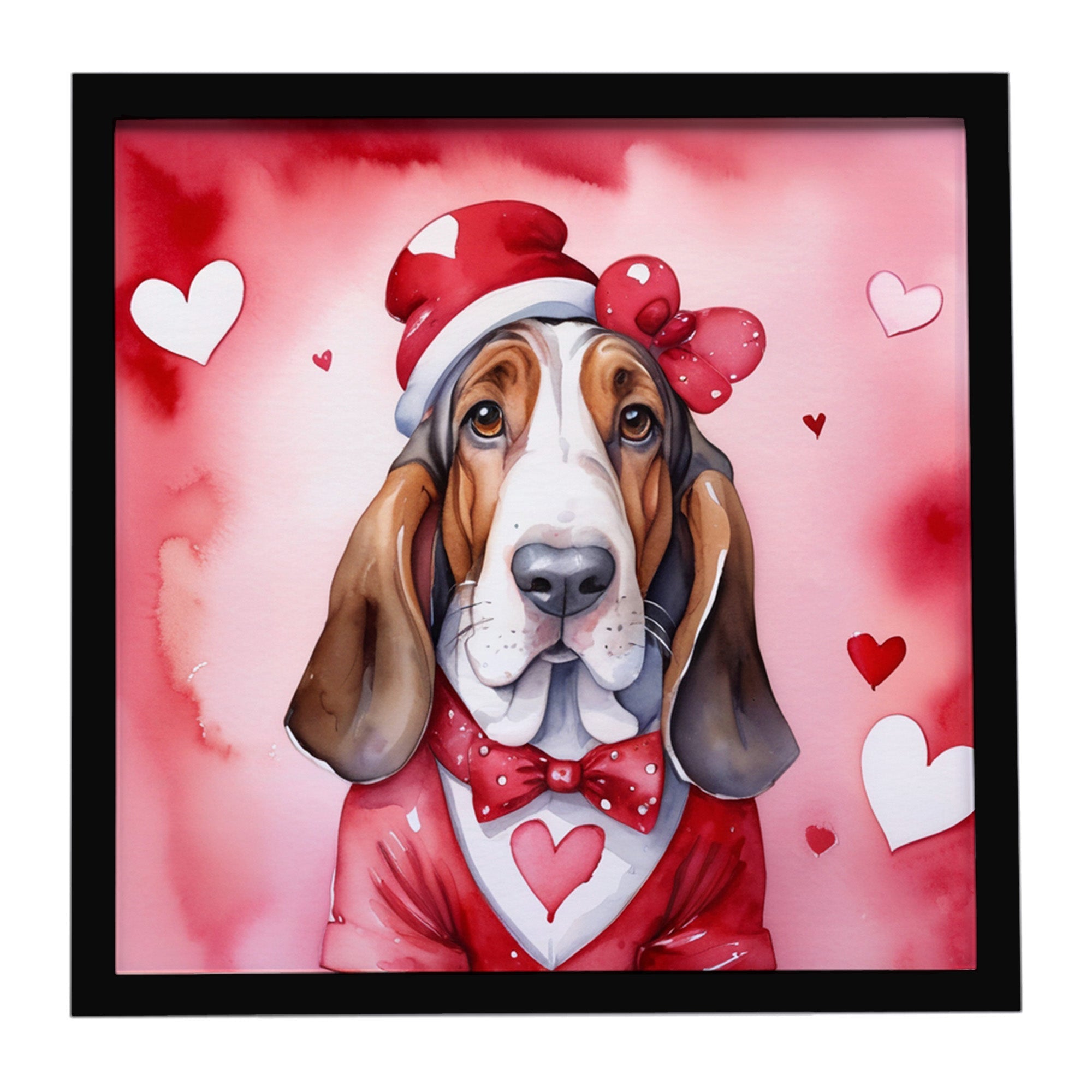 Basset Hound My Valentine Framed Metal Print Bathroom, Kitchen, Office, Home Decor Wall Art Ready to Hang, Square, 8X8