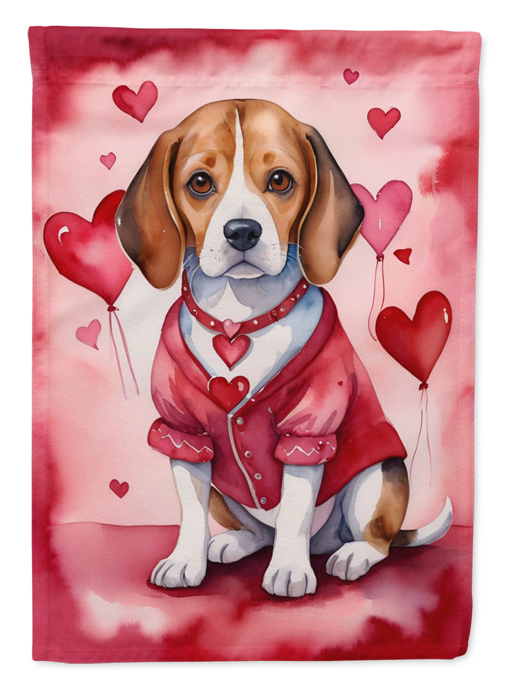 Beagle My Valentine House Flag 28x40 Porch Sleeve Pole Decorative Outside Yard Banner Artwork Wall Hanging, Polyester