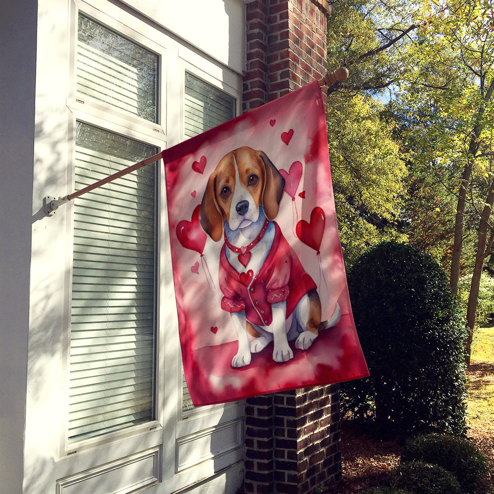 Beagle My Valentine House Flag 28x40 Porch Sleeve Pole Decorative Outside Yard Banner Artwork Wall Hanging, Polyester