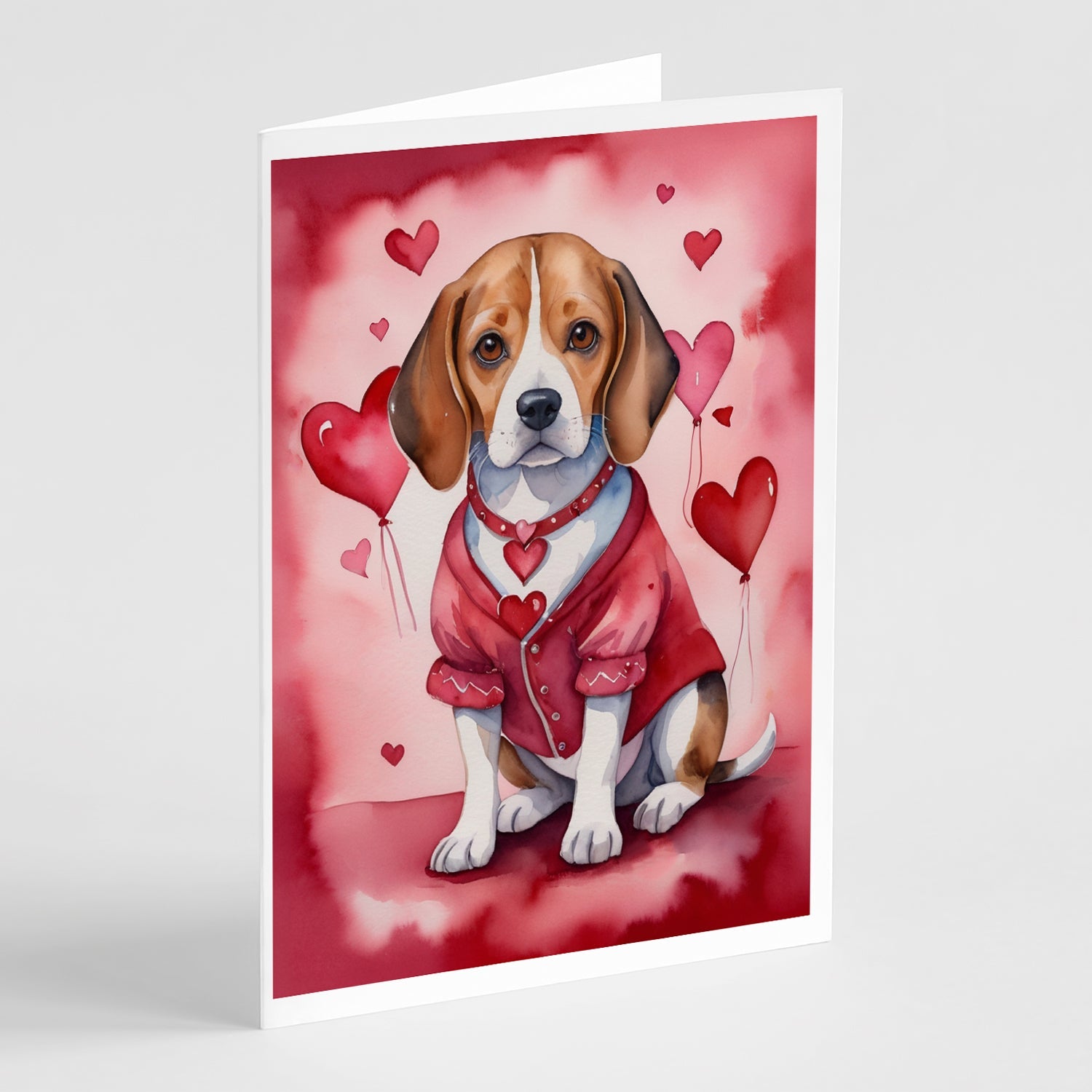 Beagle My Valentine Greeting Cards Pack of 8 Blank Cards with Envelopes Whimsical A7 Size 5x7