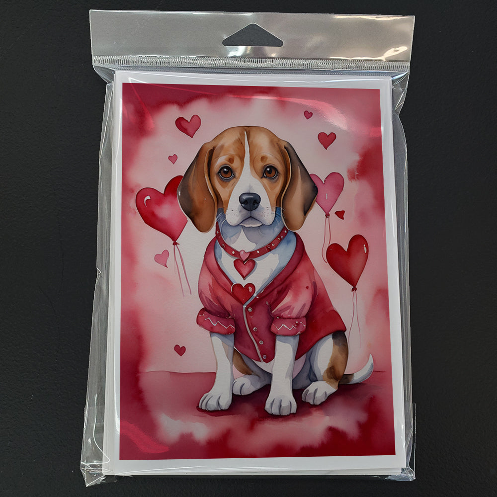 Beagle My Valentine Greeting Cards Pack of 8 Blank Cards with Envelopes Whimsical A7 Size 5x7