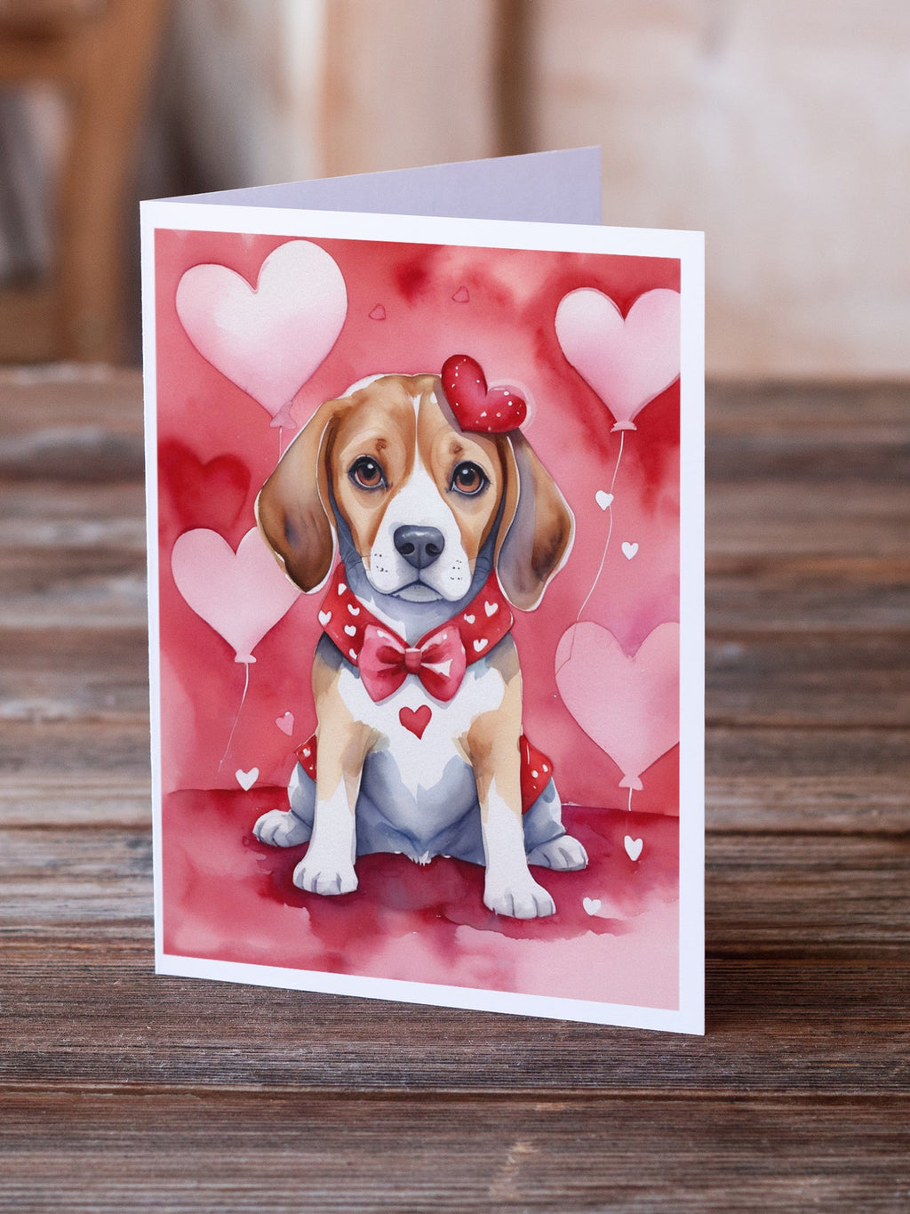 Beagle My Valentine Greeting Cards Pack of 8 Blank Cards with Envelopes Whimsical A7 Size 5x7
