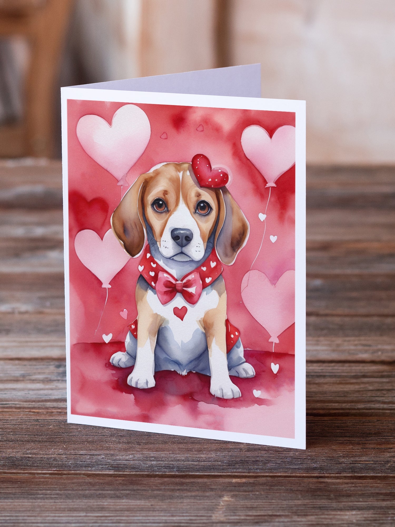 Beagle My Valentine Greeting Cards Pack of 8 Blank Cards with Envelopes Whimsical A7 Size 5x7