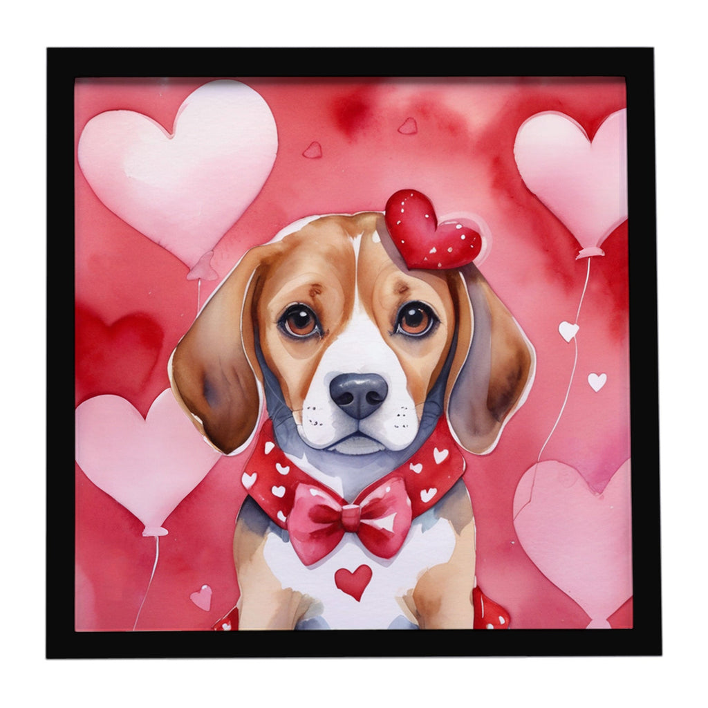 Beagle My Valentine Framed Metal Print Bathroom, Kitchen, Office, Home Decor Wall Art Ready to Hang, Square, 8X8