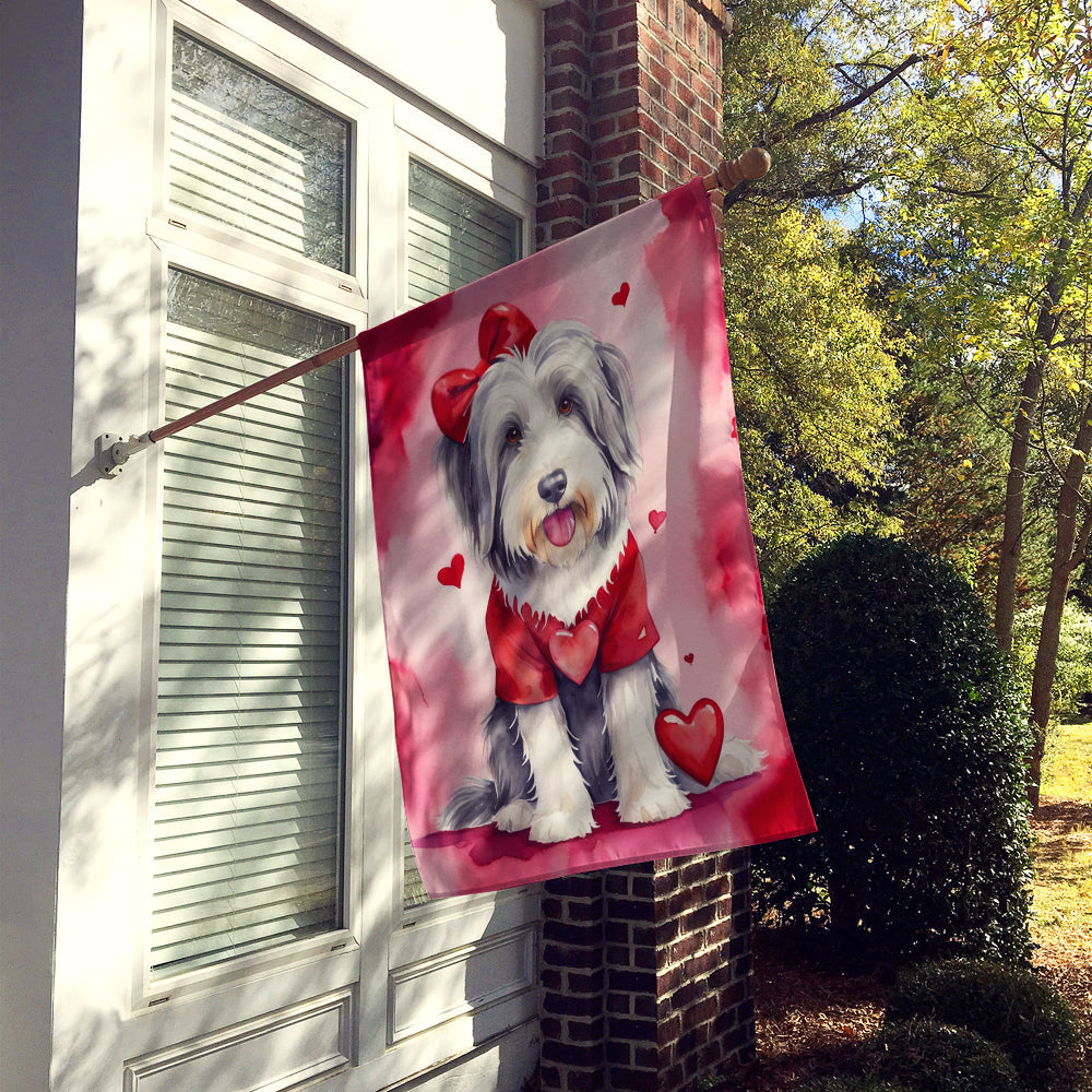 Bearded Collie My Valentine House Flag 28x40 Porch Sleeve Pole Decorative Outside Yard Banner Artwork Wall Hanging, Polyester