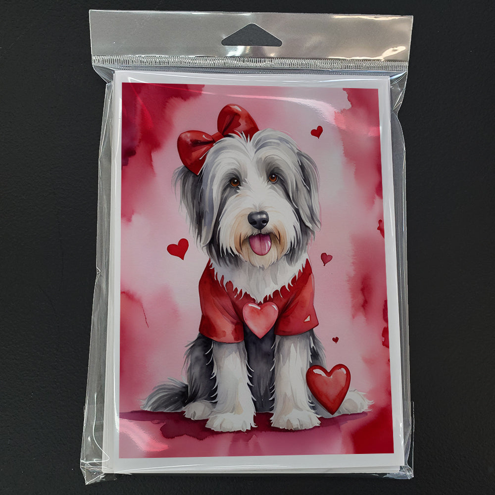 Bearded Collie My Valentine Greeting Cards Pack of 8 Blank Cards with Envelopes Whimsical A7 Size 5x7