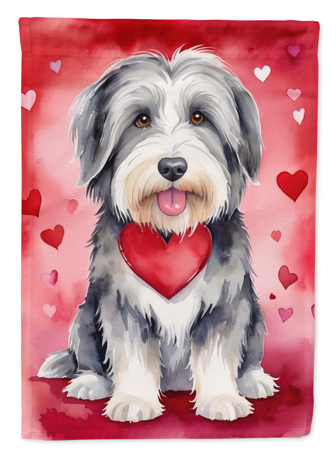 Bearded Collie My Valentine House Flag 28x40 Porch Sleeve Pole Decorative Outside Yard Banner Artwork Wall Hanging, Polyester