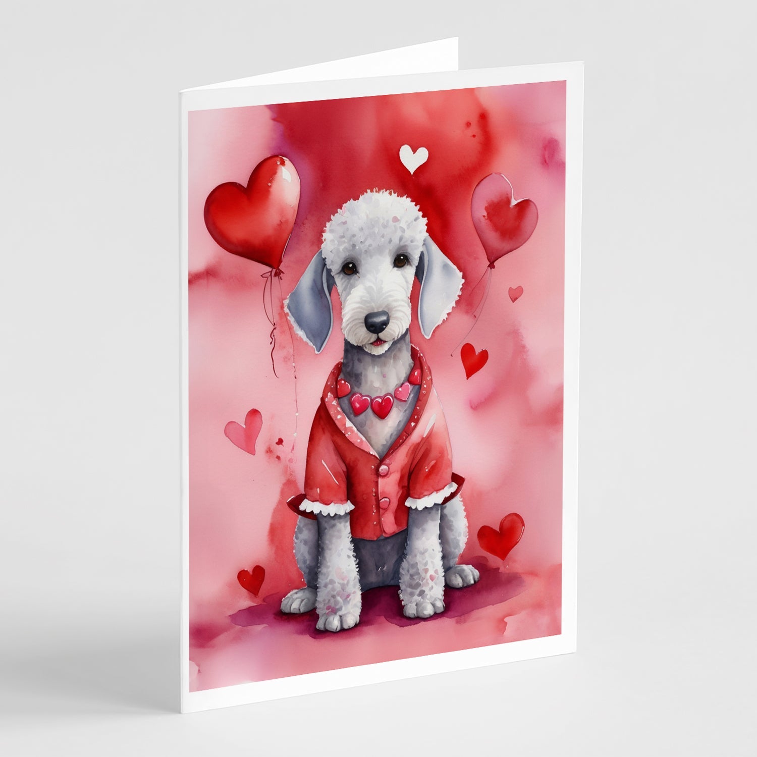 Bedlington Terrier My Valentine Greeting Cards Pack of 8 Blank Cards with Envelopes Whimsical A7 Size 5x7