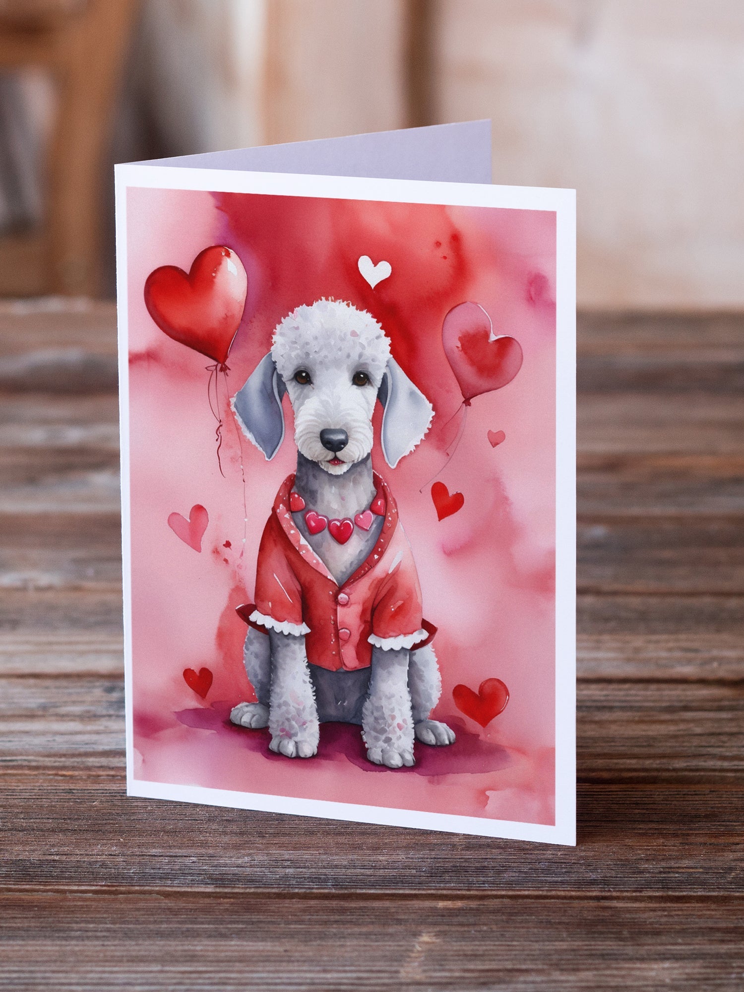 Bedlington Terrier My Valentine Greeting Cards Pack of 8 Blank Cards with Envelopes Whimsical A7 Size 5x7