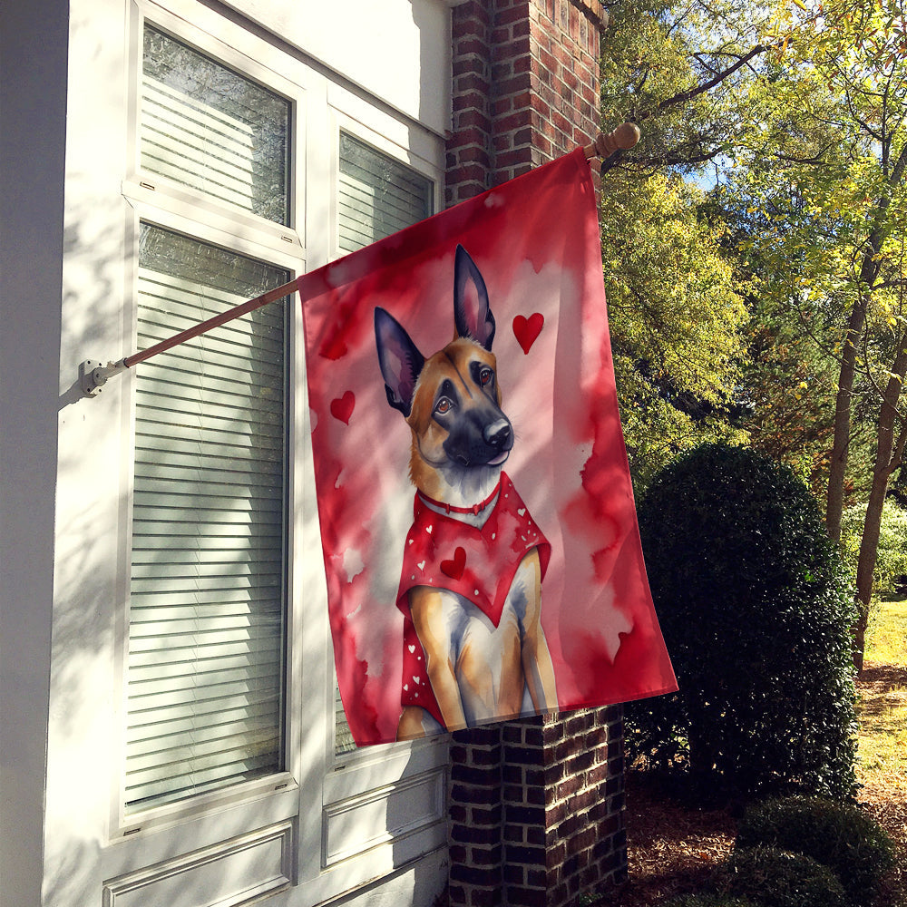 Belgian Malinois My Valentine House Flag 28x40 Porch Sleeve Pole Decorative Outside Yard Banner Artwork Wall Hanging, Polyester