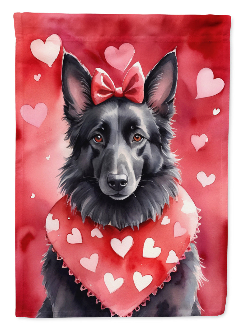 Belgian Sheepdog My Valentine House Flag 28x40 Porch Sleeve Pole Decorative Outside Yard Banner Artwork Wall Hanging, Polyester