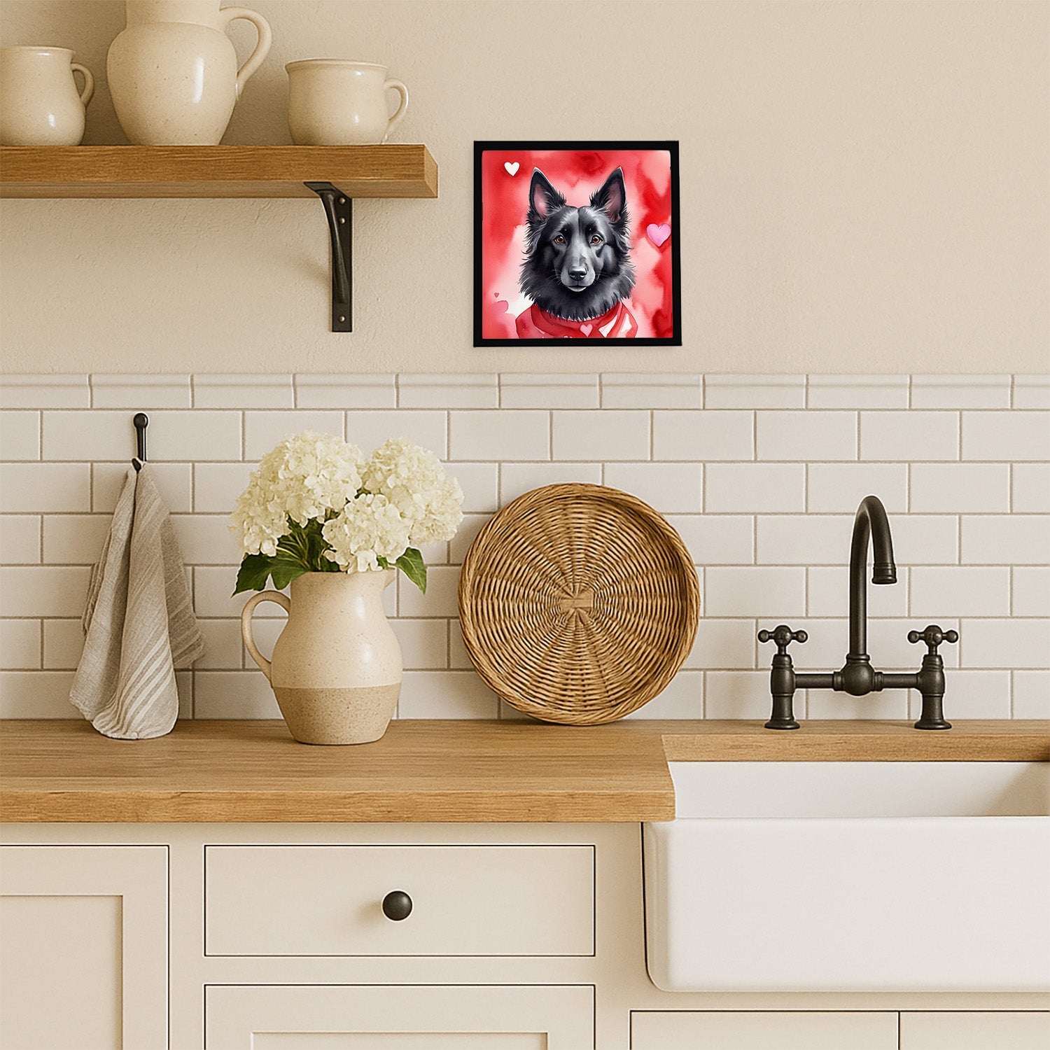Belgian Sheepdog My Valentine Framed Metal Print Bathroom, Kitchen, Office, Home Decor Wall Art Ready to Hang, Square, 8X8