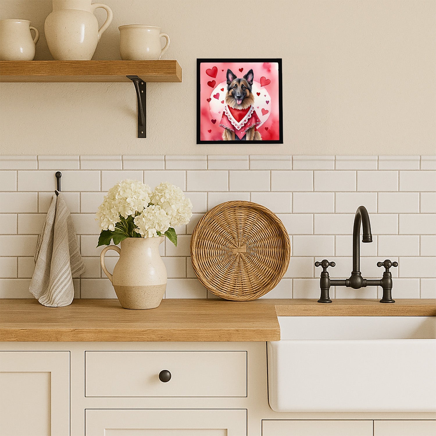 Belgian Tervuren My Valentine Framed Metal Print Bathroom, Kitchen, Office, Home Decor Wall Art Ready to Hang, Square, 8X8