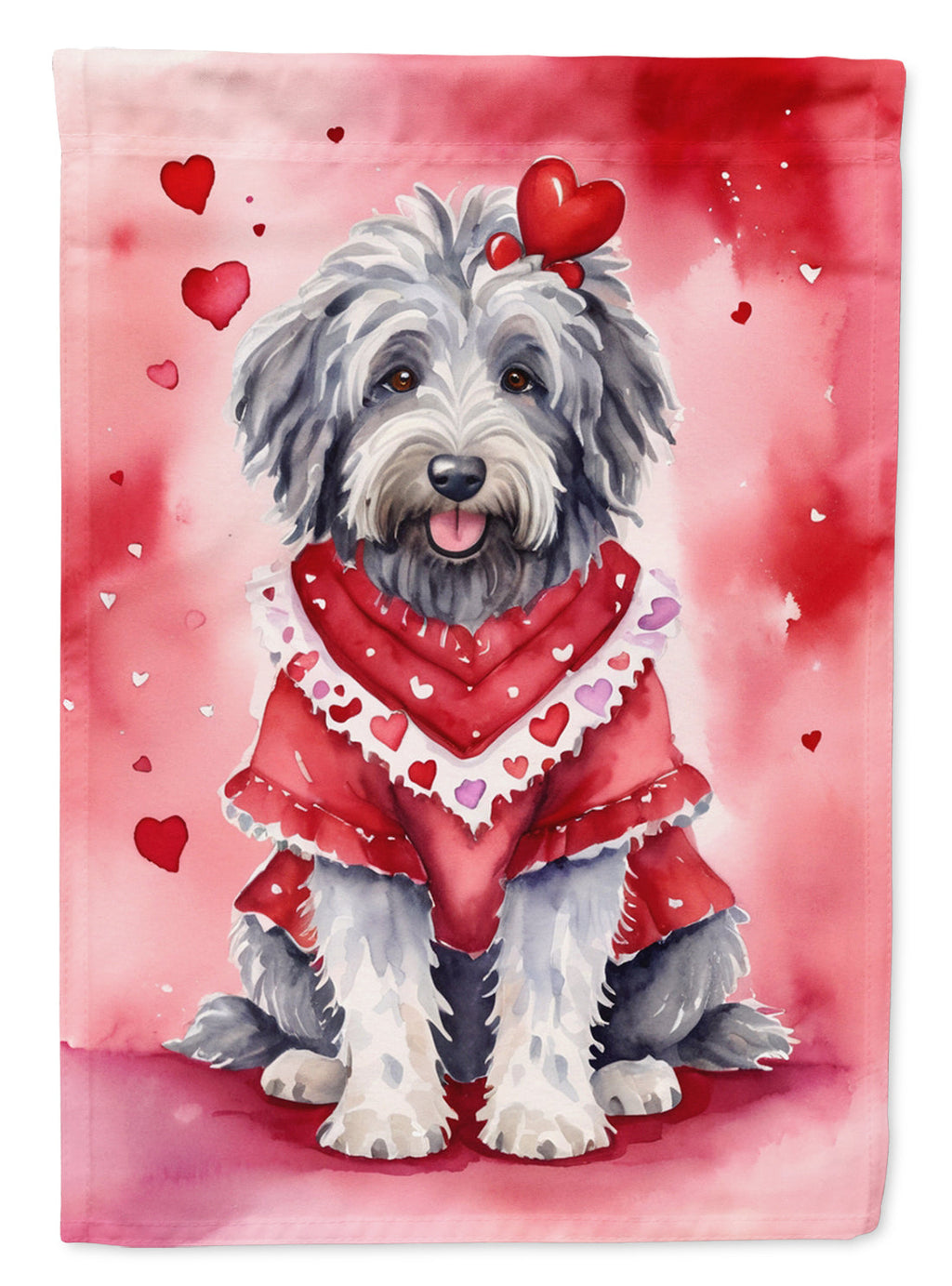 Bergamasco Sheepdog My Valentine House Flag 28x40 Porch Sleeve Pole Decorative Outside Yard Banner Artwork Wall Hanging, Polyester
