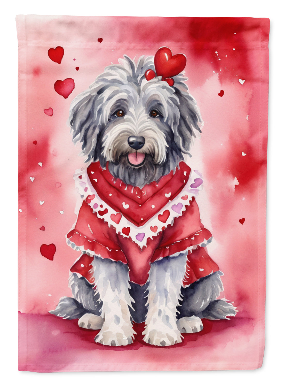 Bergamasco Sheepdog My Valentine House Flag 28x40 Porch Sleeve Pole Decorative Outside Yard Banner Artwork Wall Hanging, Polyester