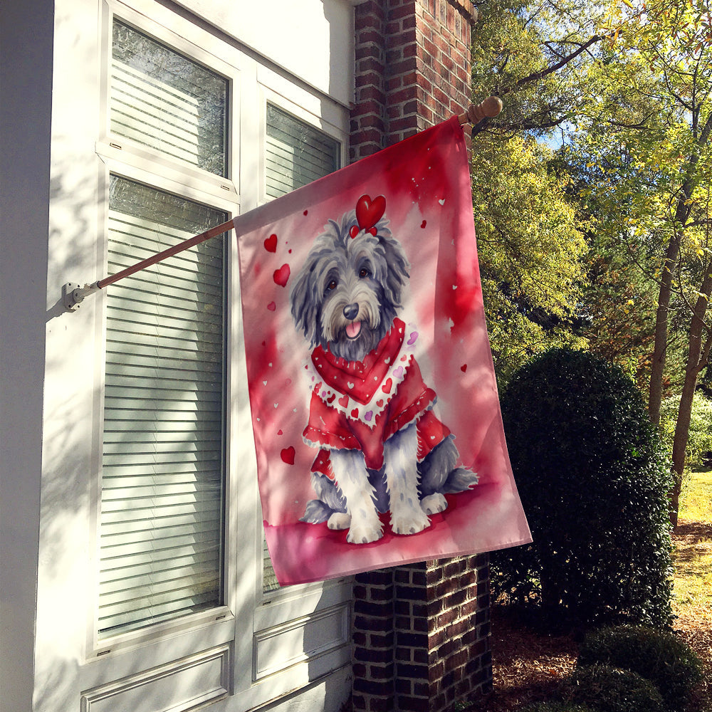 Bergamasco Sheepdog My Valentine House Flag 28x40 Porch Sleeve Pole Decorative Outside Yard Banner Artwork Wall Hanging, Polyester