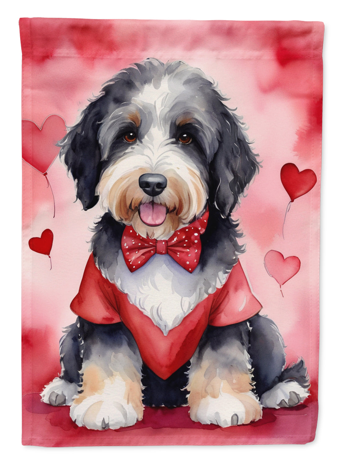 Bernedoodle My Valentine House Flag 28x40 Porch Sleeve Pole Decorative Outside Yard Banner Artwork Wall Hanging, Polyester