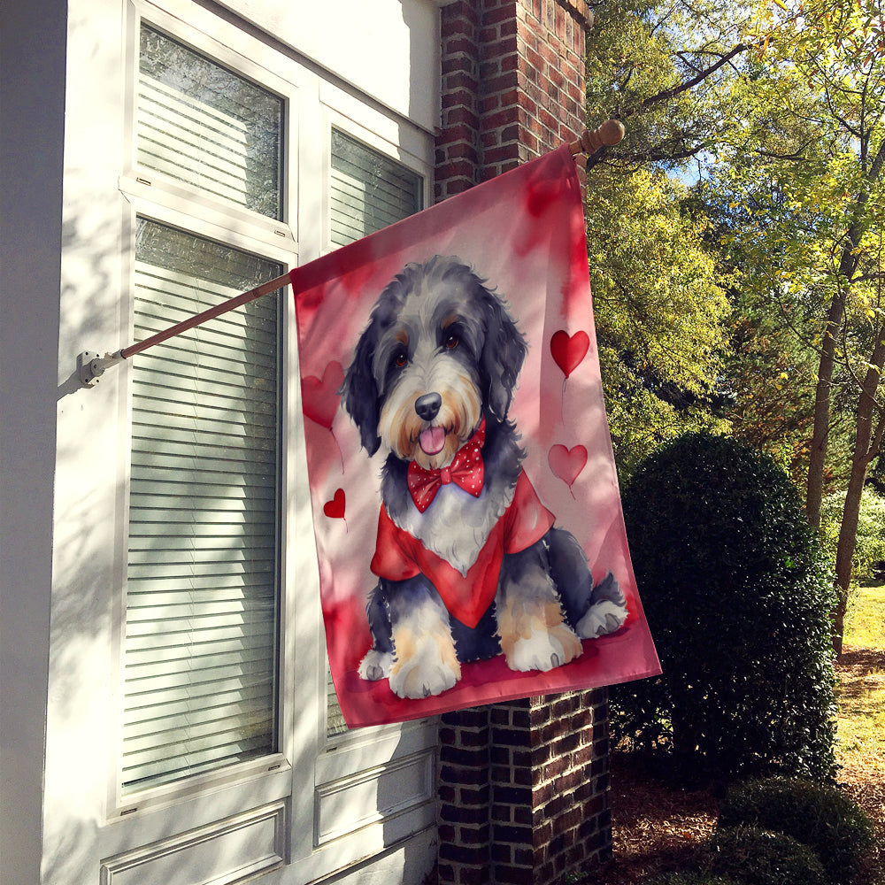 Bernedoodle My Valentine House Flag 28x40 Porch Sleeve Pole Decorative Outside Yard Banner Artwork Wall Hanging, Polyester