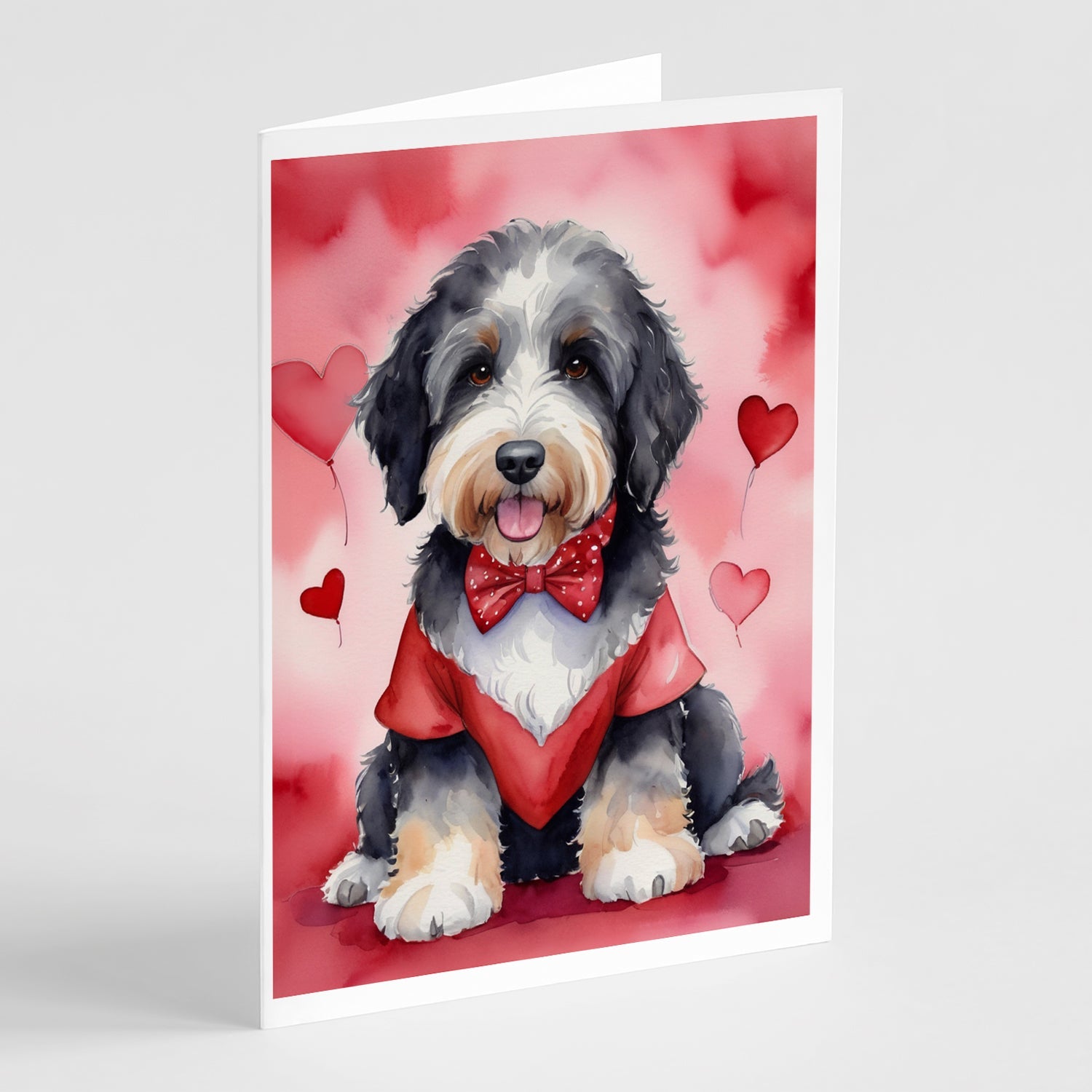 Bernedoodle My Valentine Greeting Cards Pack of 8 Blank Cards with Envelopes Whimsical A7 Size 5x7