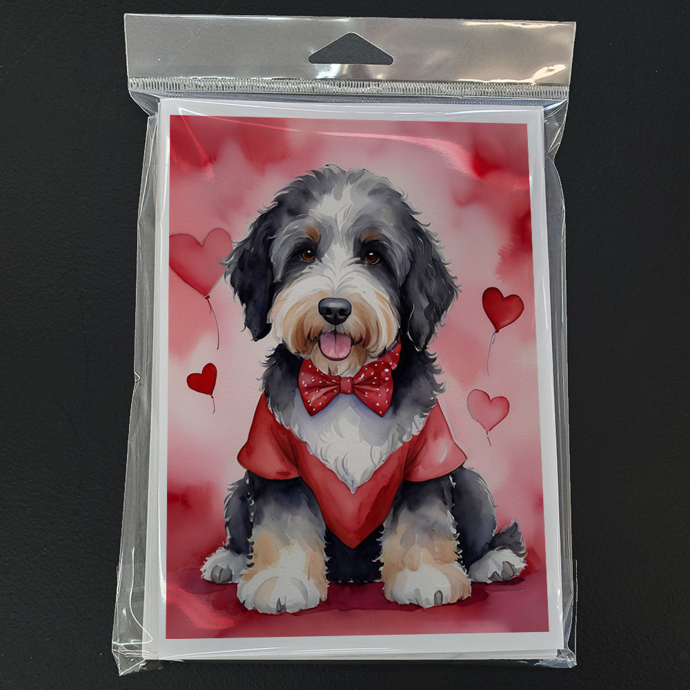 Bernedoodle My Valentine Greeting Cards Pack of 8 Blank Cards with Envelopes Whimsical A7 Size 5x7