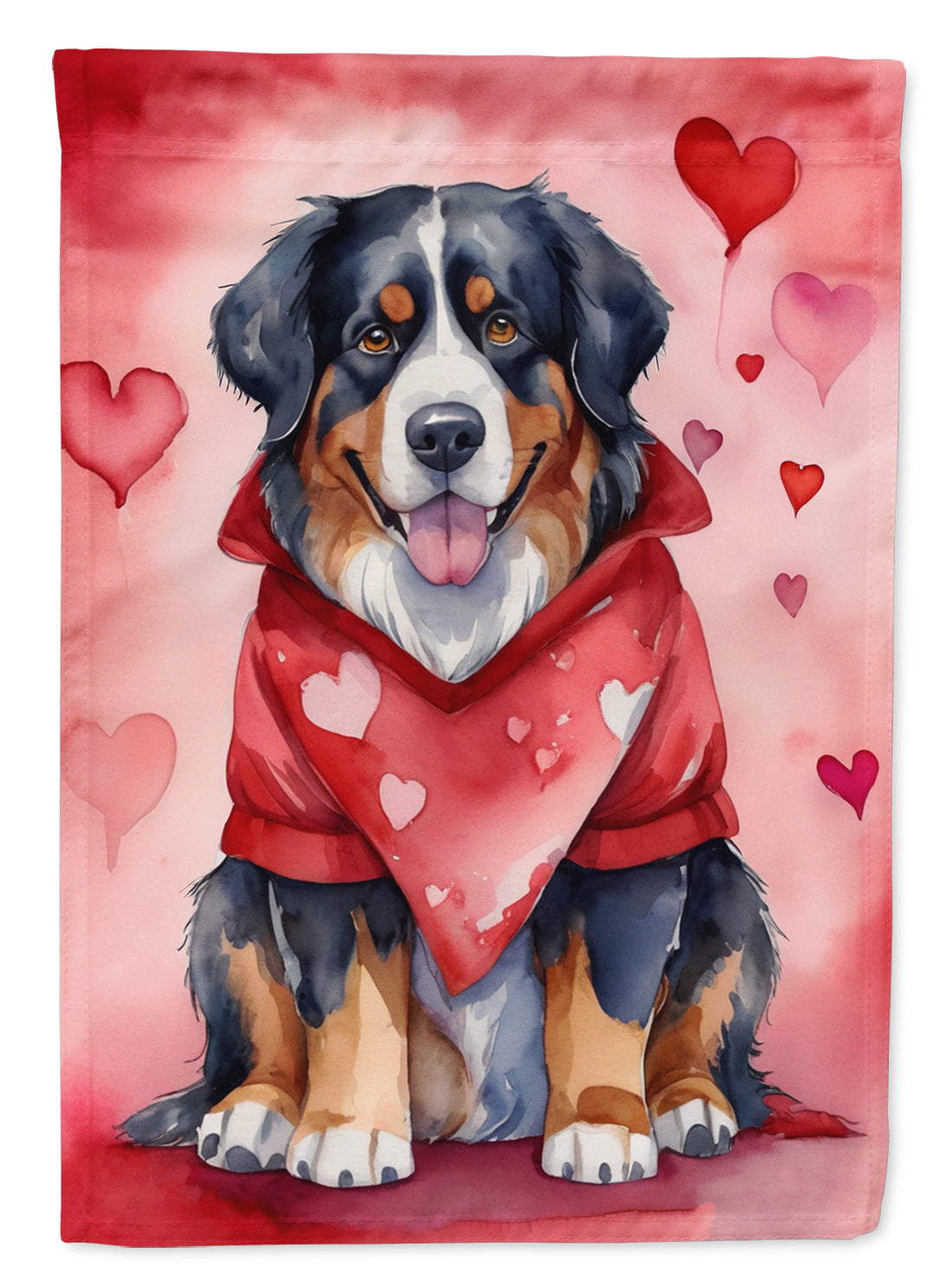 Bernese Mountain Dog My Valentine House Flag 28x40 Porch Sleeve Pole Decorative Outside Yard Banner Artwork Wall Hanging, Polyester