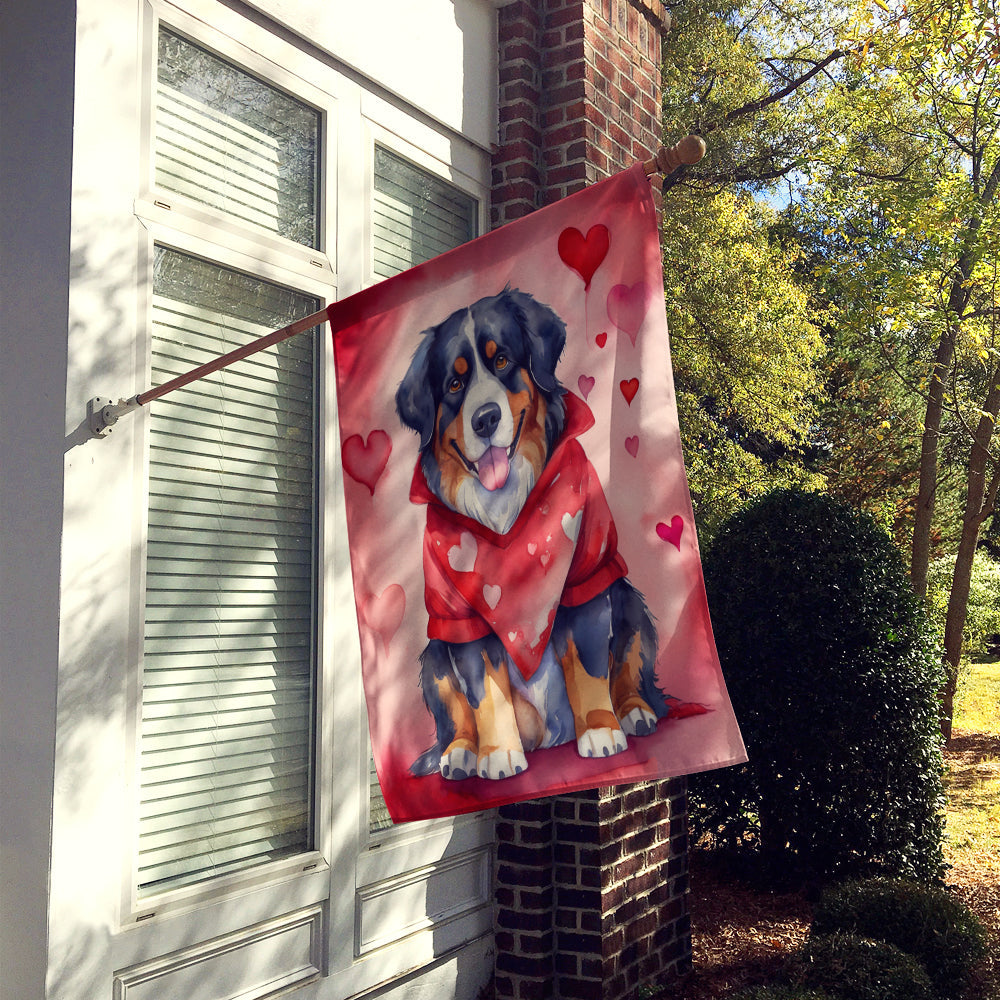 Bernese Mountain Dog My Valentine House Flag 28x40 Porch Sleeve Pole Decorative Outside Yard Banner Artwork Wall Hanging, Polyester