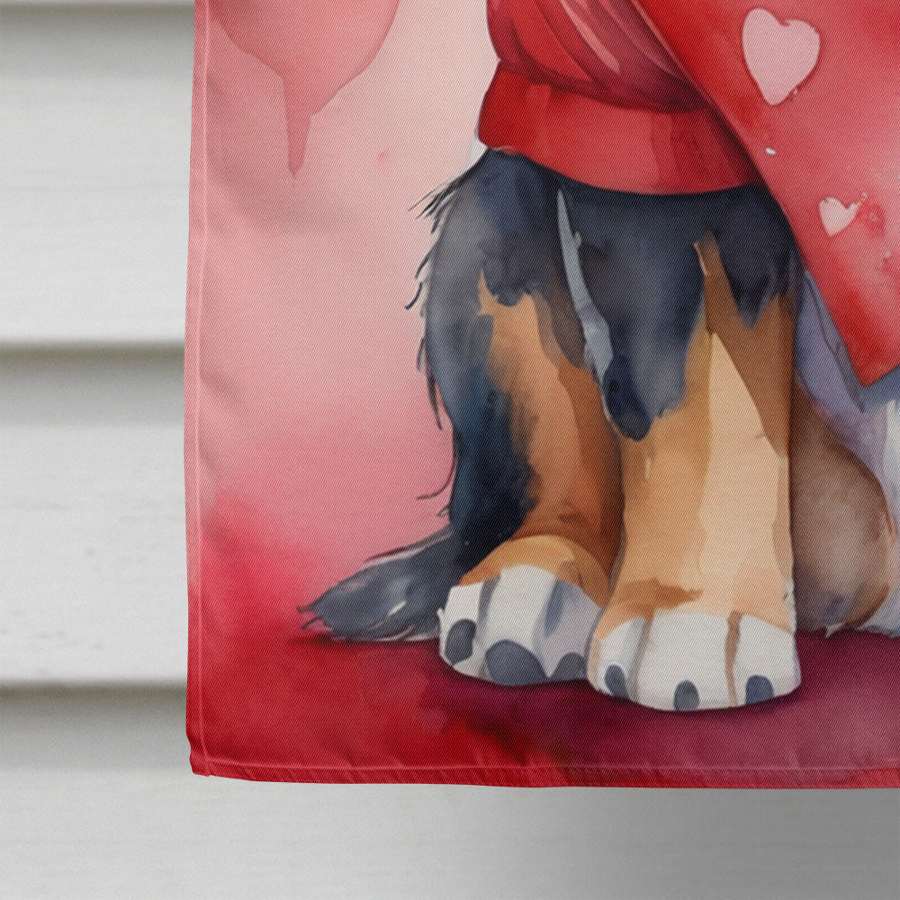 Bernese Mountain Dog My Valentine House Flag 28x40 Porch Sleeve Pole Decorative Outside Yard Banner Artwork Wall Hanging, Polyester